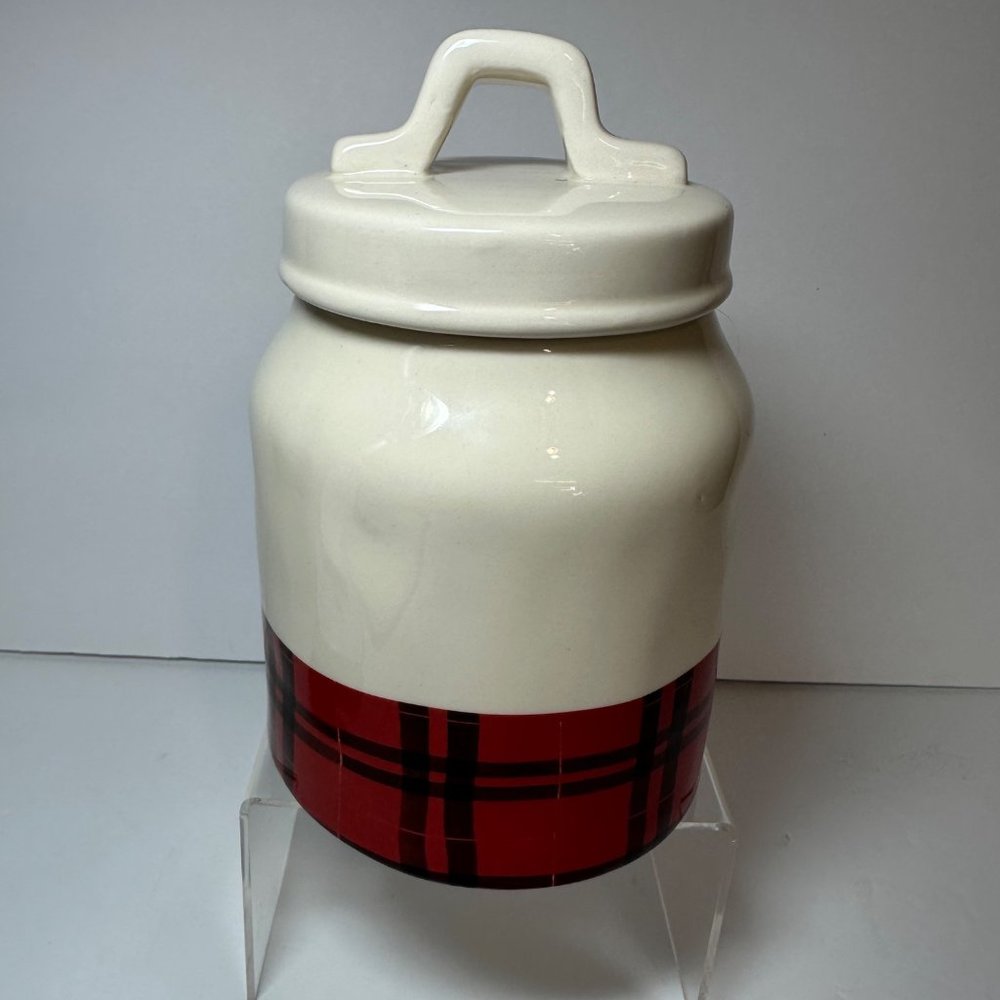 Rae Dunn 7" YUM Canister Buffalo Plaid By Magenta Artisan Collection Christmas - Picture 3 of 11